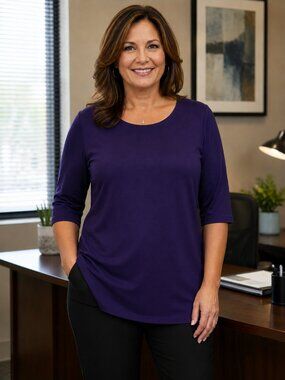 BRANDIS NWOT Elbow Sleeves Scoop Neck Dark Purple Sweater L